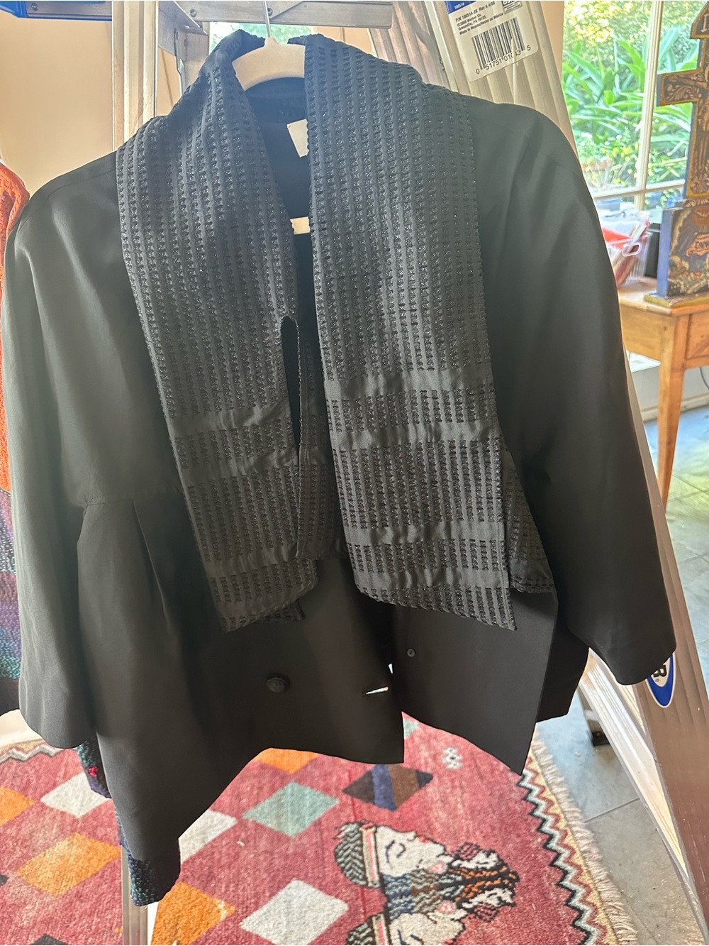 TSE Black Short Blazer with Textured Scarf Panel